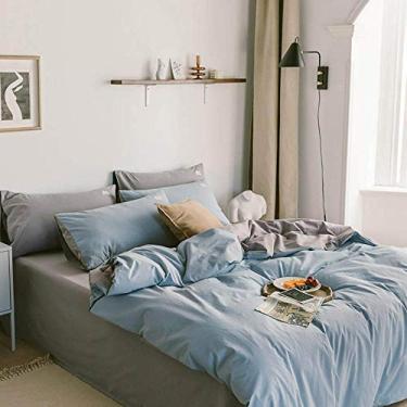Imagem de Conjunto de cama cinza azul algodão lavado têxteis para casa negócios/casa roupa de cama solteiro/casal cor 1 tamanho solteiro 3 peças (cor 3 tamanho queen 4 peças)
