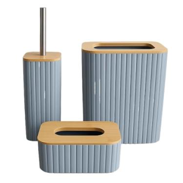 Imagem de Kit Banheiro Luxo 7 Peças em Bambu – Lixeira, Porta Escova, Dispenser e Acessórios para Lavabo(3 Peças Cinza- Banheiro Luxo)