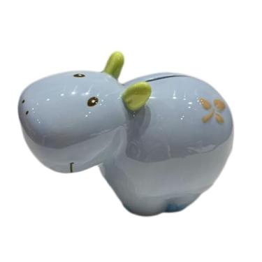 Imagem de ZABEES Cofrinho de cerâmica fofo e fofo pequeno hipopótamo decoração de cofrinho ornamentos de aniversário criativo caixa de economia de dinheiro, azul