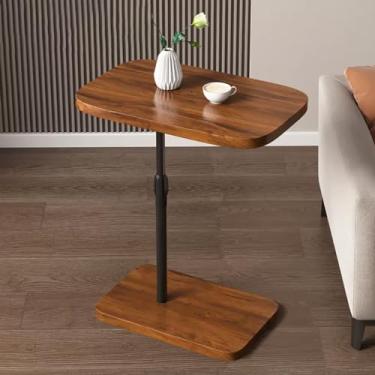 Imagem de Mesa de canto moderna ajustável em forma de C para sala de estar/quarto bandeja de TV mesa que desliza sob o sofá cor de madeira tamanho do sulco (preto nogueira plana)