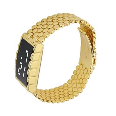 Imagem de Acouto Relógio Digital LED Versátil Com Mostrador Retangular, Fivela de Aço Inoxidável Com Abertura Dupla e Pulseira de Metal Confortável – Relógio de Pulso Ideal para Atividades, Corrida e Uso de Homens e Mulheres (Ouro)