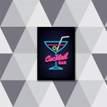 Imagem de Quadro Copo Cocktail Bar Simulando Neon Ii 45X34 Vidro Preta - Quadros