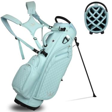 Imagem de Wongle Bolsa de golfe feminina de luxo, bolsa de couro PU para mulheres/senhoras, divisórias superiores de comprimento total de 14 vias, ultraleve, bolsos grandes para acessórios (azul pó)