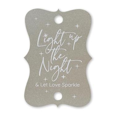 Imagem de Etiquetas de lembrancinha de celebração noturna Summer-Ray Light Up The Night – 50 peças de etiquetas decorativas de cartolina para acessórios de casamento e festa (prata brilhante, impressão branca)