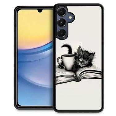 Imagem de CARLOCA Capa compatível com Samsung Galaxy A16 para meninas e meninos, capa rígida, proteção à prova de choque, TPU antiderrapante, para Samsung Galaxy A16, estampa moderna, gatinho adormecido, livro