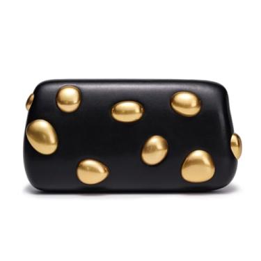 Imagem de Bolsa de mão feminina com contas de couro PU de luxo para noite bolsa transversal para festa de casamento, formatura, Preto, 19 * 4 * 10 cm