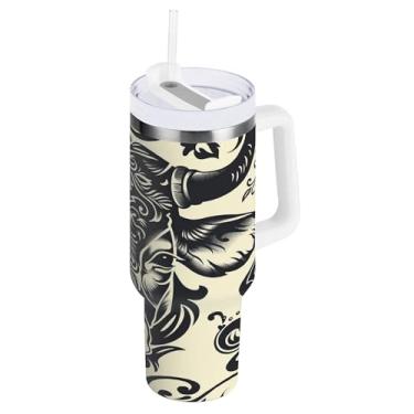 Imagem de xigua Copo Highland Cow de 850 g com tampa e canudo, aço inoxidável de vácuo duplo isolado garrafa de água esportiva suporte para copo de café de viagem à prova de vazamento para bebida gelada