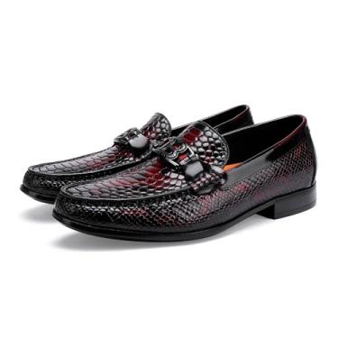 Imagem de BILLION VICTOR Sapato social masculino com estampa de pele de cobra clássico mocassim masculino, Vermelho, 40