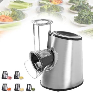 Imagem de Fatiador/Ralador EléTrico Salad Shooter Com 5 LâMinas De AçO InoxidáVel, FáCil De Limpar, OperaçãO Com Um Clique, Base Antiderrapante Para Vegetais, Frutas E Queijo