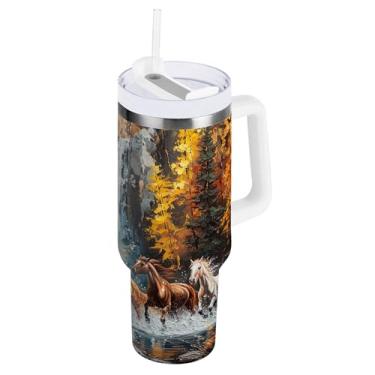 Imagem de xigua Copo Majestic Horse 1,134 g com tampa e canudo, aço inoxidável de vácuo duplo isolado garrafa de água esportiva suporte para copo de café de viagem à prova de vazamento para bebida gelada