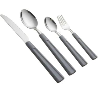 Imagem de Jogo de Faqueiro 21 Peças em Aço Inox com Porta Talher, Cinza, para 4 Pessoas, Inclui Garfos, Facas e Colheres