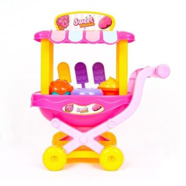 Imagem de Carrinho de Sorvete Infantil de Brinquedo, Rosa e Amarelo, com Acessórios