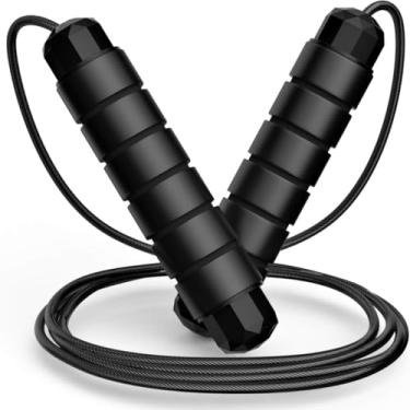 Imagem de Corda de Pular Cabo de Aço Revestido 3 Metros com Rolamento Profissional Speed Rope Comprimento Ajustável com Pegada Anatômica com Espuma