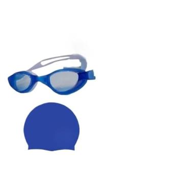 Imagem de Touca de Natação Impermeável，Toca de Natação Adulto，Kit Óculos Natação Piscina Adulto Não Embaça + Touca De Silicone(AZUL ESCURO)