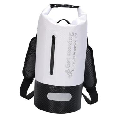 Imagem de Dynwave Mochila estanque grande e leve com alça, ideal para guardar objetos na praia, natação e viagens. Mochila flutuante à prova d'água para homens, Branco