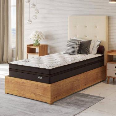 Imagem de Conjunto Cama Box Solteiro Zoe Com Molas Ensacadas  088x188x62,4cm Marrom