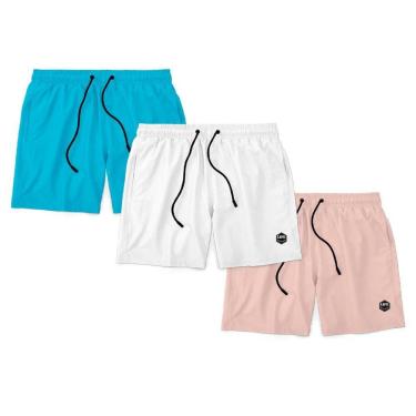 Imagem de Kit 3 Bermudas Life Lisa Short Liso Masculino Básico Mauricinho Tactel - Azul+Branco-Unissex