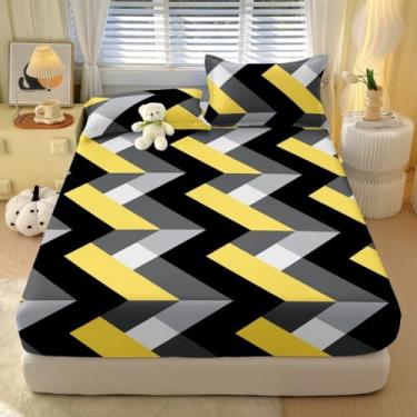 Imagem de Jogo De Lençol 3 Peças Com Elástico Casal Estampado Nao Desbota e Toque Macio Micropercal 400 Fios(Quadrados)