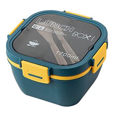 Imagem de KIMISS Lancheira de Salada de Plástico Segura de 2 Ondas Camadas - Recipiente Portátil para Trabalhadores de Escritório - Caixa de Piquenique Portátil de Redução de Gordura Saudável para Frutas e