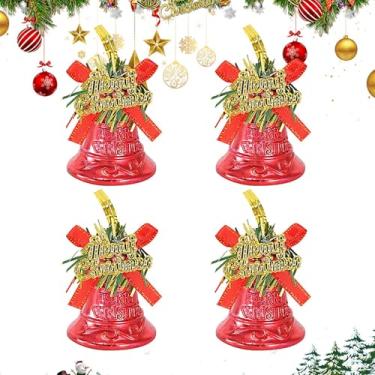 Imagem de Ornamentos De Sino - Conjunto de 4 Peças Decorativas com Laço para Pendurar,Decorações para Árvore de Natal - Para Árvore Porta Guirlanda Festa Decoração Interiores