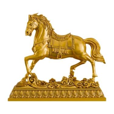 Imagem de MotiveTech Estátua de Cavalo em Resina, Escultura Decorativa para Casa, Estatueta de Animal para Armário, Prateleira ou Sala de Estudo, Ouro, L