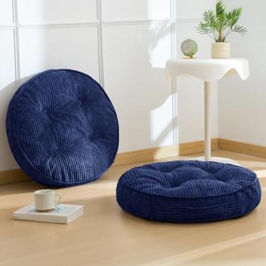 Imagem de Almofada lavável de chão para adultos, almofada de meditação, grande assento redondo, capa de veludo cotelê tufado removível, para sala de estar ou ioga, 55 x 55 cm, pacote com 2, lavável na máquina