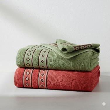 Imagem de Kit Toalha de Banho 2 Pçs 100% Algodão 350 g/m2 150cm x 75cm Hipoalergênica - Barra Decoratica, Luxo, Toque Macio e alta absorção