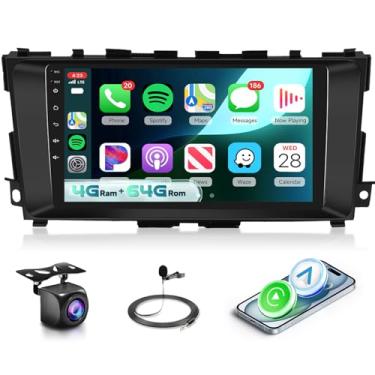 Imagem de Estéreo automotivo [4 GB + 64 GB] para Nissan Altima (2013-2018), rádio veicular com tela sensível ao toque de 22 cm, Android 13, CarPlay, Android Auto, BT5.0 WiFi GPS RDS FM EQ com câmera de reserva