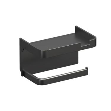 Imagem de BVX Suporte de Papel Higiênico Adesivo Elegante Parede, Preto, Design Minimalista, Instalação Sem Furos, com Prateleira Multifuncional