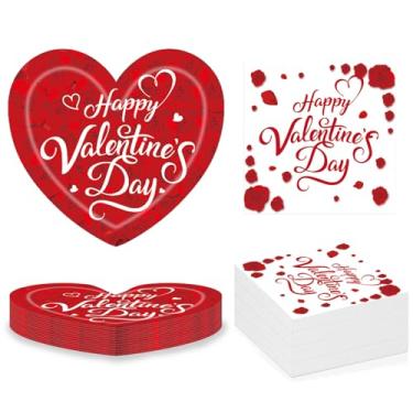 Imagem de LOVSME 40 peças de pratos de papel para o dia dos namorados, pratos e guardanapos descartáveis para festa de coração, design de feliz dia dos namorados para festas, casamentos, aniversários
