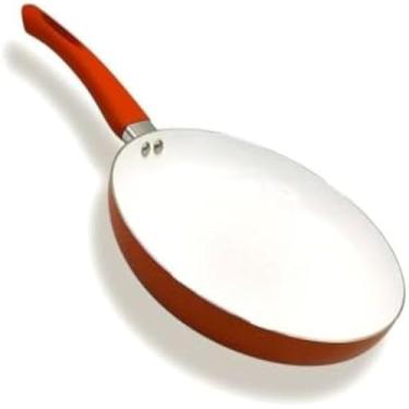 Imagem de Frigideira antiaderente para cozinhar ovos e carnes, perfeita e resistente, laranja.