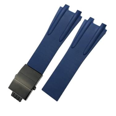 Imagem de BDNJN Pulseira de relógio convexa de borracha de silicone de 26 mm, adequada para Athens Ulysse Nardin, pulseira de relógio com fivela dobrável, masculina, esportiva, à prova d'água (azul preta)