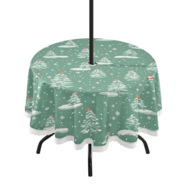Imagem de Wassud Toalha de mesa redonda para uso ao ar livre com furo para guarda-chuva, toalha de mesa de árvore de Natal com neve de 152 cm, toalhas de mesa para aniversário, casa de fazenda, cozinha
