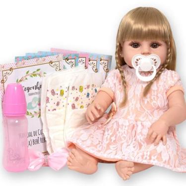 Imagem de Boneca Tipo Reborn Menina Loira Cabelo Longo Corpo de Vinil - Cegonha 