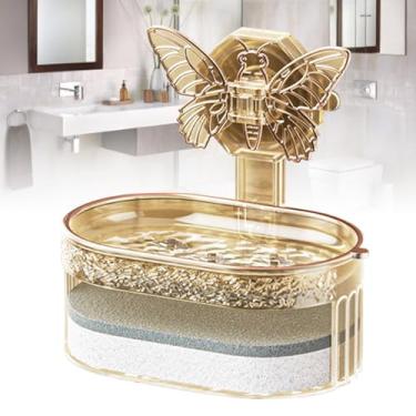 Imagem de Mingzhe Suporte de Camada Dupla Elegante, Prato de Sucção a Vácuo, Bandeja Drenagem água Com Esponja para Banheiro e Cozinha (Dourada)