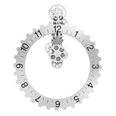 Imagem de Kenning Relógio de parede mecânico 3D de 55 cm com engrenagens móveis, retrô, silencioso, grande, para casa, sala de estar, escritório, sala de leitura, decoração (prata)