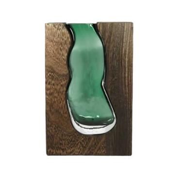 Imagem de ESIW 1 vaso de flores artístico com base de madeira de 24 x 14 cm, vaso de vidro de madeira para lareira, quarto, cozinha, sala de estar, centro de mesa, escritório