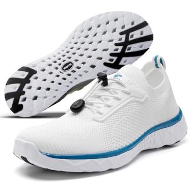 Imagem de AQUA STEPS Sapatos aquáticos esportivos masculinos para praia, piscina, esportes aquáticos e atividades aquáticas ao ar livre, Branco/azul oceano, 39