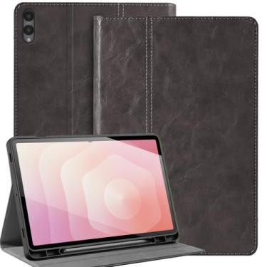 Imagem de Gexmil Capa de couro para Samsung Galaxy Tab S11 Ultra 2025 de 14,6 polegadas com suporte para lápis, capa protetora à prova de choque ajustável para tablet Smart Premium Folio antiderrapante, cinza