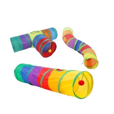 Imagem de Brinquedo para Gato Túnel Dobrável com Bolinha – Túnel Interativo Colorido para Gatos, Enriquecimento Ambiental e Exercício