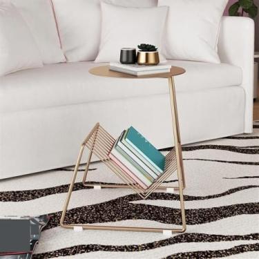 Imagem de Mesa de centro redonda moderna - mesa lateral de sofá versátil e elegante com suporte de revista de metal para sala de estar e quarto - Peça de destaque perfeita para decoração de casa funcional
