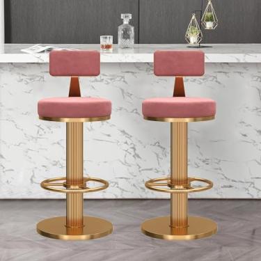 Imagem de Conjunto de 2 cadeiras de bar para café da manhã com rotação de 360°, altura ajustável, encosto baixo, apoio para os pés e base de metal para ilha de cozinha - bancos de jantar