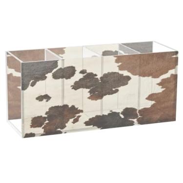 Imagem de Burbuja Porta-canetas de acrílico de pele de vaca, 4 compartimentos, suporte de lápis transparente para pincéis de maquiagem fixos, acessórios de mesa de escritório em casa