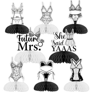Imagem de Sursurprise 8 peças de lingerie She Said Yaaas Honeycomb Centerpieces, sutiãs e calcinhas Future Mrs. Decoração de mesa para decoração de chá de panela, decoração de despedida de solteira, roupa