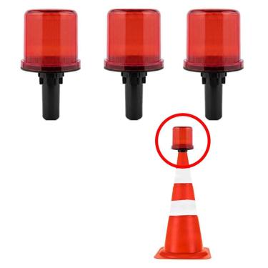 Imagem de Sinalizador Viario Solar Kit 3 Transito Estrada Alerta Cone Rodovia Obra Emergencia Aviso Acidentes