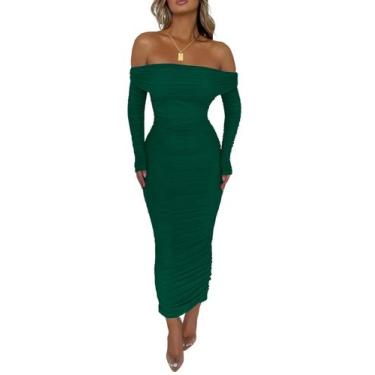 Imagem de Vestido Maxi PRETTYGARDEN Ombro a Ombro Manga Longa Verde M