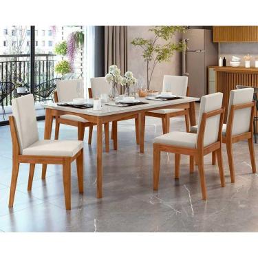 Imagem de Conjunto Mesa De Cozinha Monalisa Com Tampo Madeirado Com Vidro 160cm E 6 Cadeiras Lady Natural Nesher