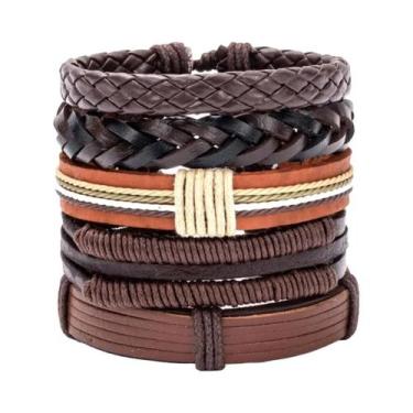 Imagem de Pulseira Masculina De Couro Vintage Estilo Punk DIY Com Múltiplas Cama