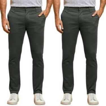 Imagem de Kit 2 Calças de Sarja Chino Com Bolso Traseiro Embutido Alfaiataria-Masculino