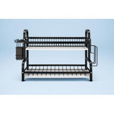 Imagem de Escorredor Duplo De Louça Inox Com Porta Talher E Porta Tábua Preto - 